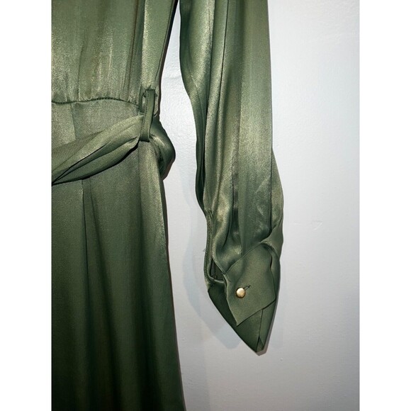Zara Women's Dress Satin Short Long-Sleeve Collared Green Size S (NEW) - Picture 4 of 9
